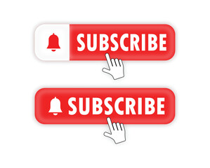 Red Subscribe Button with Bell Icon and Cursor – Vector Illustration for YouTube and Web Use