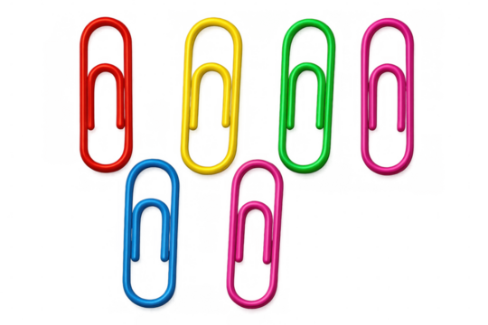 Vibrant paperclips clustered against clear surface, highlighting workplace organization and stationery design creativity