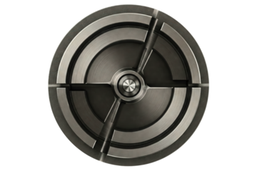 Round futuristic bank vault door made of brushed metal isolated on a transparent background
