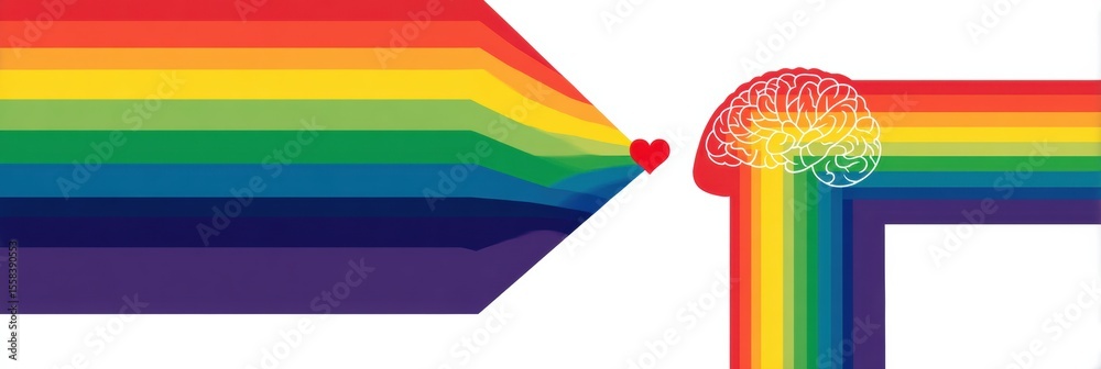 Aufkleber rainbow flows from brain to heart representing neurodiversity and emotional connection