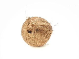 Ripe coconut peeled isolated on white background 
