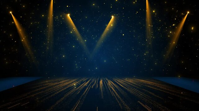 Golden podium particle rays sparkling lights. Award Ceremony Concept. video background animation, for award ceremonies or presentations Abstract award background with golden particles. Countdown