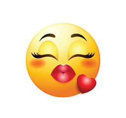 Kissing emoticon with heart vector isolated character. Female emoji icon.