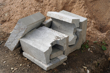 Close-up photo of broken bricks. This is an outdoor building material.