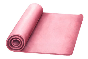 Watercolor pink exercise mat on transparent background.