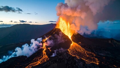 Volcanic eruption, aerial view