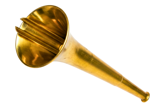 Vintage brass reed horn isolated on a transparent background