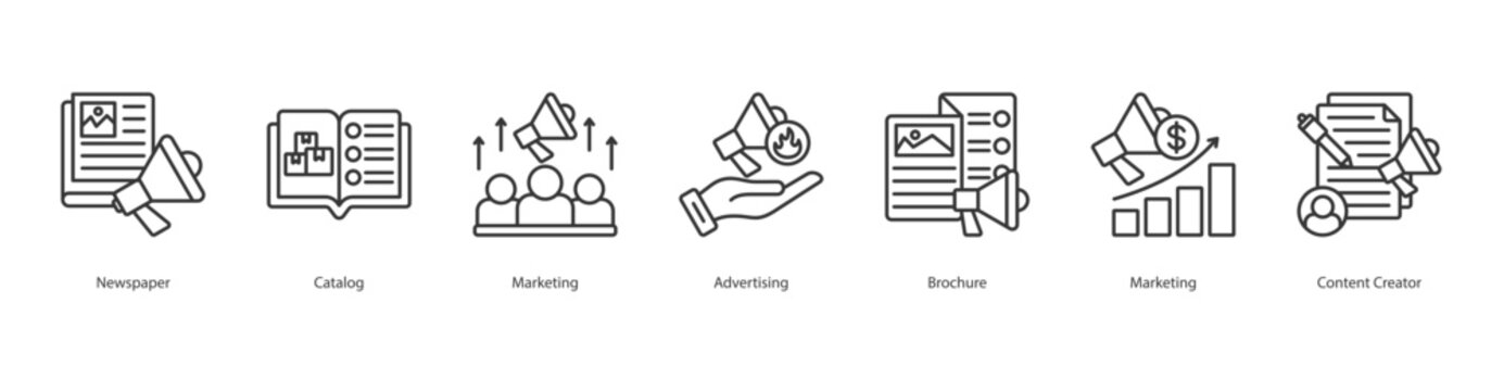 Content Marketing banner web icon set vector illustration concept with icon of newspaper, catalog, marketing, advertising, brochure, marketing, content creator