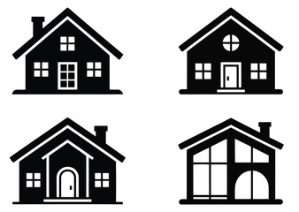 Minimalist house icon set featuring traditional, modern, and contemporary styles for architecture, real estate, and home design