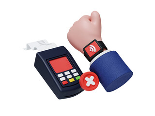 Contactless payment technology illustrated with smartwatch and terminal. 3D render illustration
