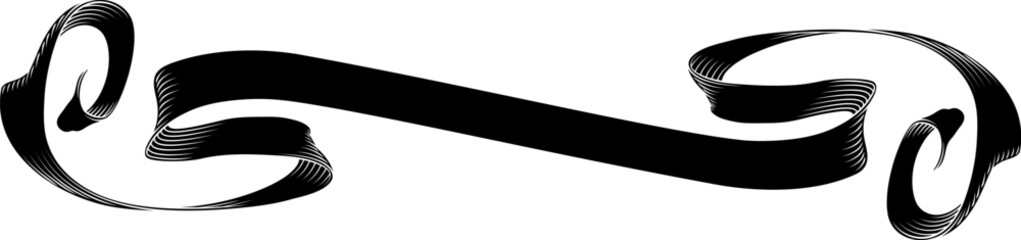 A scroll or banner ribbon paper parchment design element in a vintage woodcut etching style.