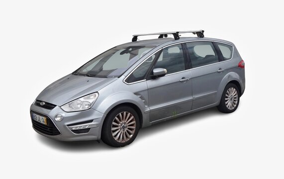 Ford S-Max minivan parking with roof rack on white background