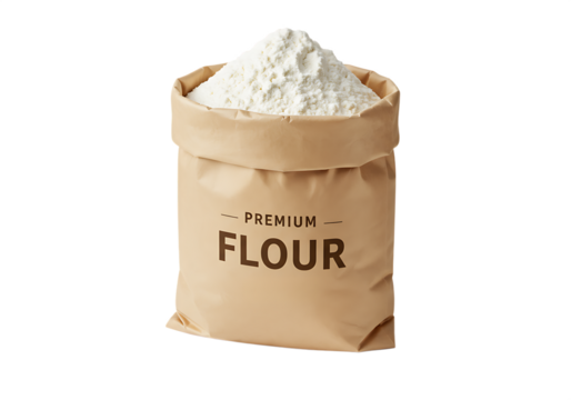 Bag of premium flour Isolated on transparent background perfect for culinary projects and baking