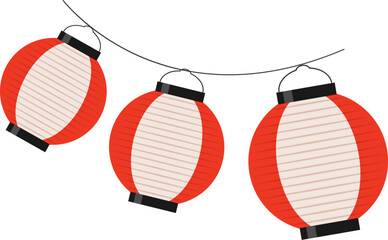 Red and white hanging Japanese paper lanterns
