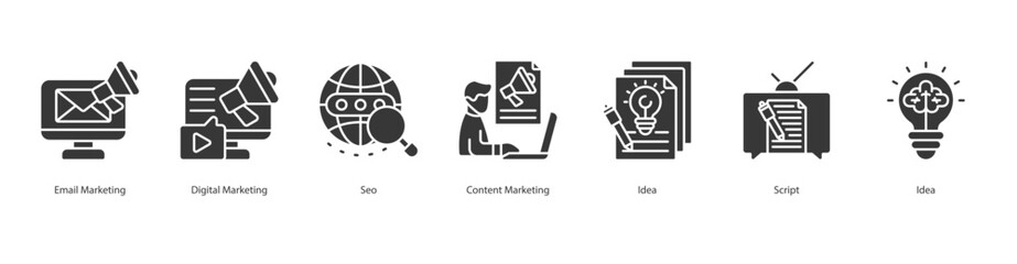 Digital Campaign banner web icon set vector illustration concept with icon of email marketing, digital marketing, seo, content marketing, idea, script, idea