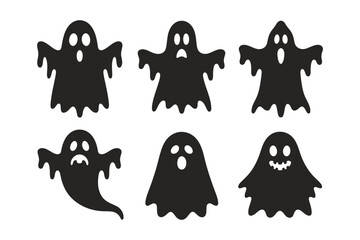 Collection of six black halloween ghost silhouettes