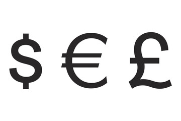 Dollar euro and pound currency symbols in black ink