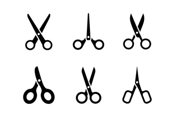 Collection of six different scissors in black color