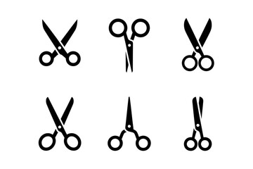 Collection of six different scissor silhouette icons