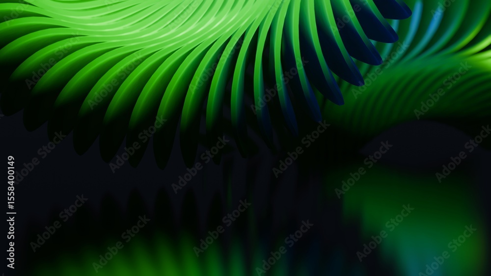 Fototapete abstract background with motion graphics of green spiral waves in shade. 3d rendering of green blurr