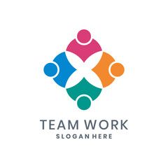 Colorful teamwork logo with four abstract human figures