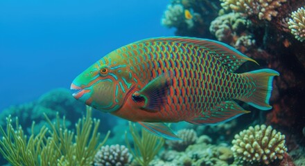 Fototapeta premium Colorful Tropical Fish Profile: Swimming in an Aquarium