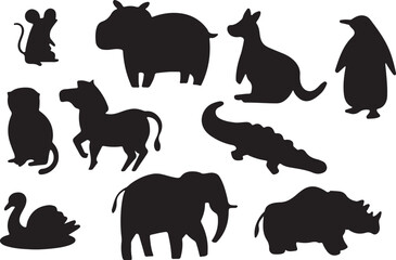 Wild Animal Silhouettes Vector | African Safari Icons, Black Animal Shapes, Wildlife Graphic Pack, Jungle Creatures

