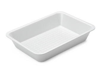 Empty white plastic tray for food transportation and packaging Isolated on transparent background