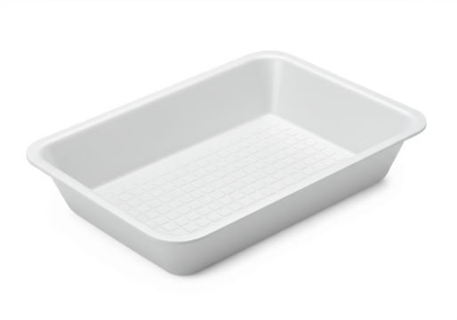 Empty white plastic tray for food transportation and packaging Isolated on transparent background