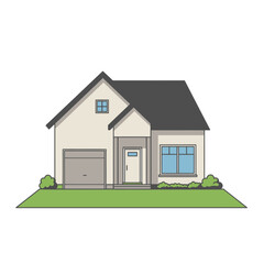Modern Suburban House Exterior Illustration: Simple, Clean Line Art Style, Peaceful and Inviting Home Design.