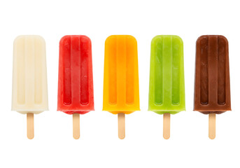 Five assorted flavor popsicles cooling Isolated on transparent background refreshing summer treats