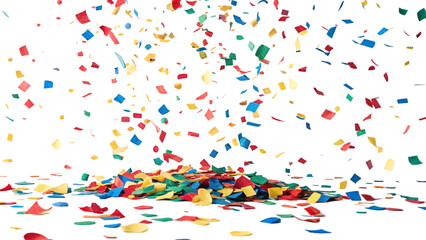 Colorful confetti falling and piled on a surface against a black background for a celebration event created with generated ai