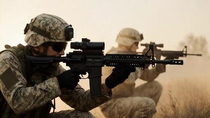 soldier with rifle in a war - Powered by Adobe