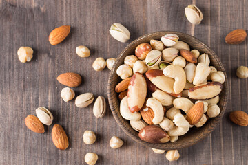 Healthy mix nuts. Almonds, hazelnuts, cashews, peanuts, pistachios, Brazil nuts