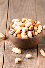 Healthy mix nuts. Almonds, hazelnuts, cashews, peanuts, pistachios, Brazil nuts