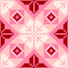 Pixelated Geometric Floral Tile Design