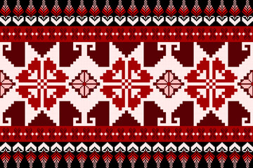 Pixelated Geometric Floral Tile Design