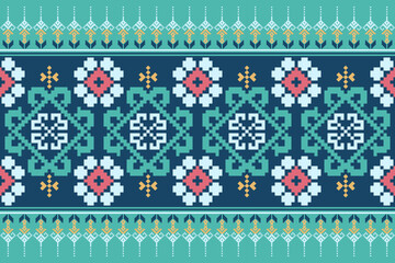 Pixelated Geometric Floral Tile Design