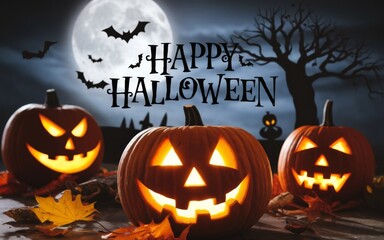 halloween background with pumpkin and bats