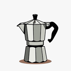 Illustration of a Silver Moka Pot: An Italian Coffee Maker for Brewing Espresso at Home