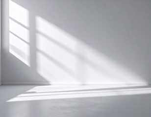 Obraz premium High-quality render of a white room with large windows casting dramatic soft shadows, perfect for minimal product mockups and design backgrounds