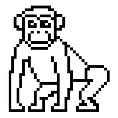 Obraz premium Stylized pixel art outline of a bonobo monkey in a crouching position