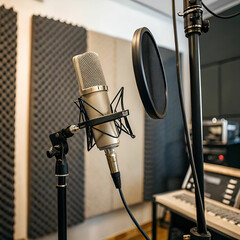 Close-Up Shot of a Professional Studio Microphone Capturing Sound with Clarity in a Modern Music or Voice Recording Setup