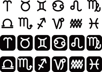 12星座の記号アイコンセット　モノトーン