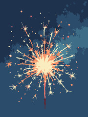 Obraz premium Abstract 4th of July poster with a swirl of light trails from sparklers, in orange, white, and red on a deep blue canvas