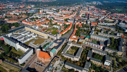 Obraz premium Aerial of the old town of the city Dessau on a sunny noon in summer in Germany.