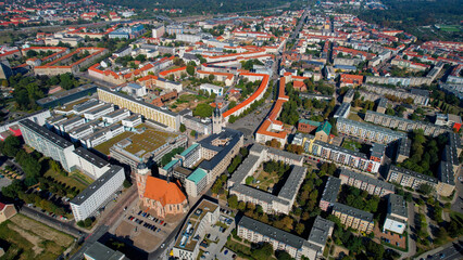 Fototapeta premium Aerial of the old town of the city Dessau on a sunny noon in summer in Germany.