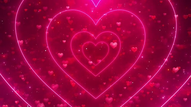 Wedding pink heart shapes background video concept of valentine's day, like button, fountain, design element, emotion, social media, happiness, pop up, flying hearts and sparkles hearts love bokeh - Powered by Adobe
