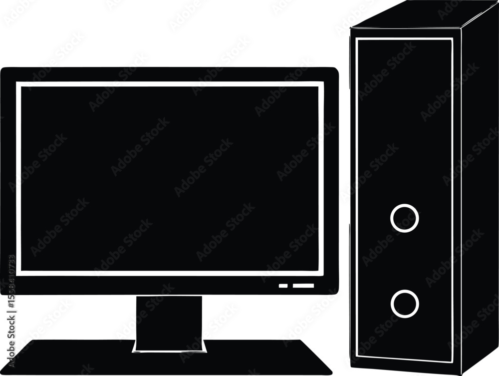 Fototapete vector art of a desktop computer with monitor and tower isolated on white background