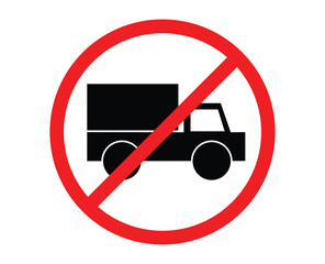 Trucks are prohibited from parking. Trucks are prohibited from passing. No truck sign. A red circle with a no box cars